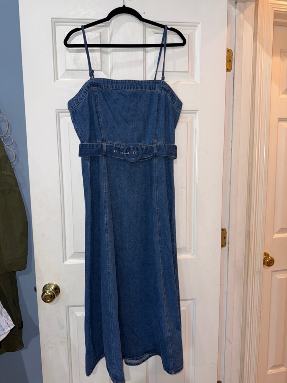 Flying Tomato Denim Midi Dress in Blue with Belt